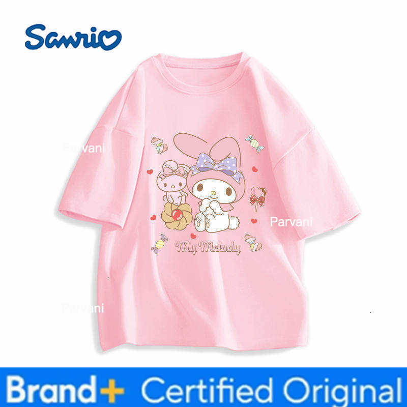 Sanrio Soft and Cute Melody Cartoon Printed Childrens T-shirt 2026 Summer New Style Pure Cotton Round Neck Parent Child Short Sleeve H260302