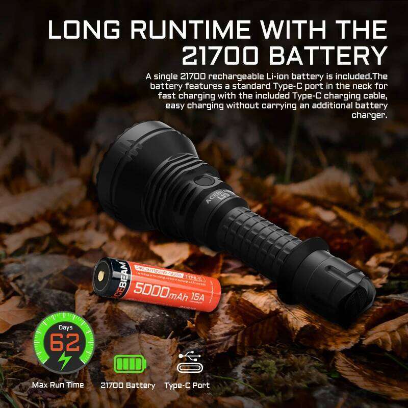 ACEBEAM L19 2.0 Max 2200 Lumens 1520 Meters Long-Rang Rechargeable Flashlight for Hunting Powerful LED Torch Z260301