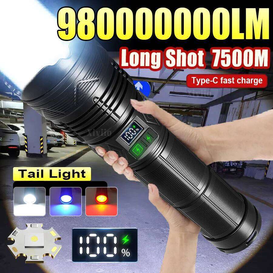 980000000LM Most Powerful LED Ultra Bright Torch Rechargeable Tactical Flashlight ABS Portable Lamp Fishing Camping Z260301