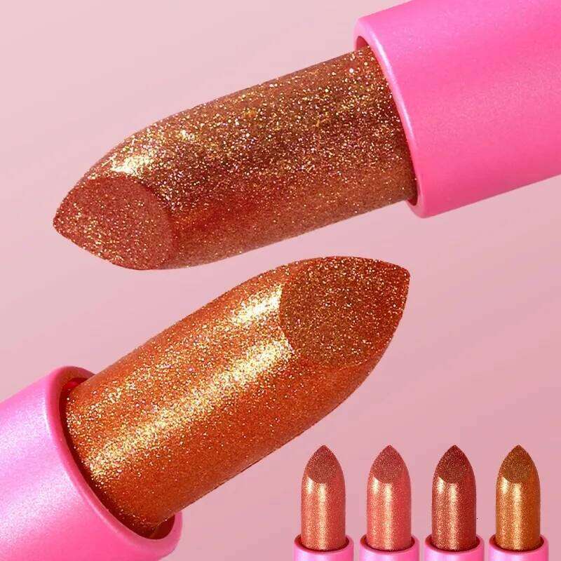 Sparkling Diamond Lipstick Quicksand Golden Shining Non-stick Cup Shiny Pearlescent Moisturizing Lip Tint Red Sexy Lips Makeup H260302