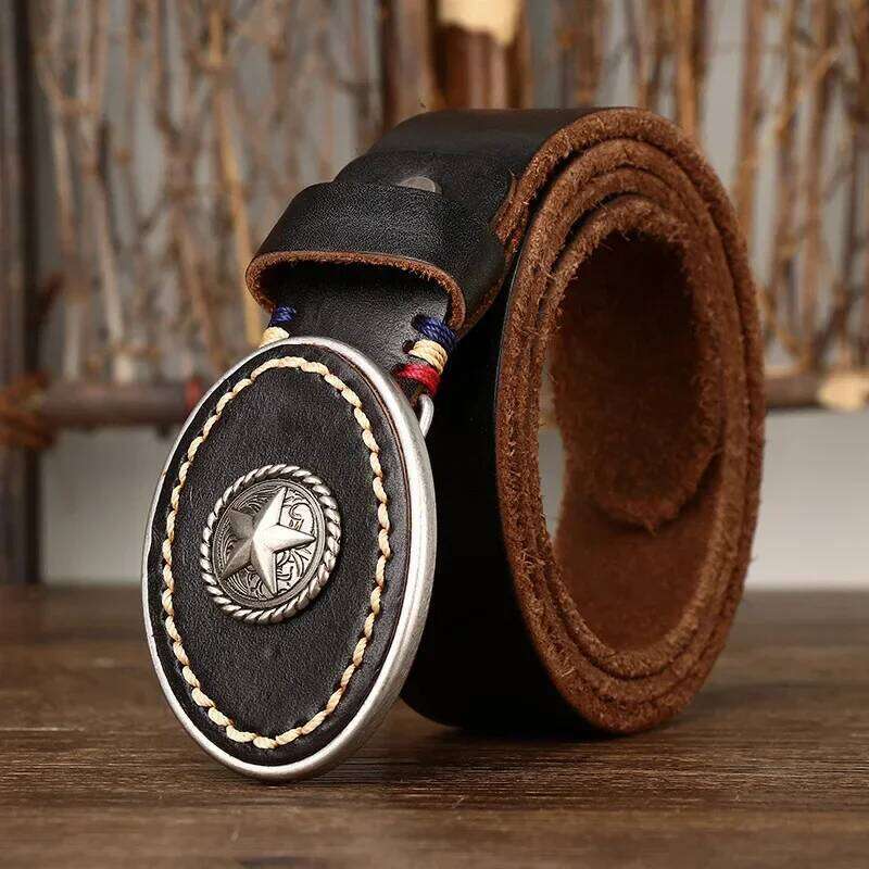 3.8CM Pure High Quality Genuine Leather Belts for Men Strap Male Thickened Head Layer Cowhide Smooth Buckle Jeans Cintos S260228