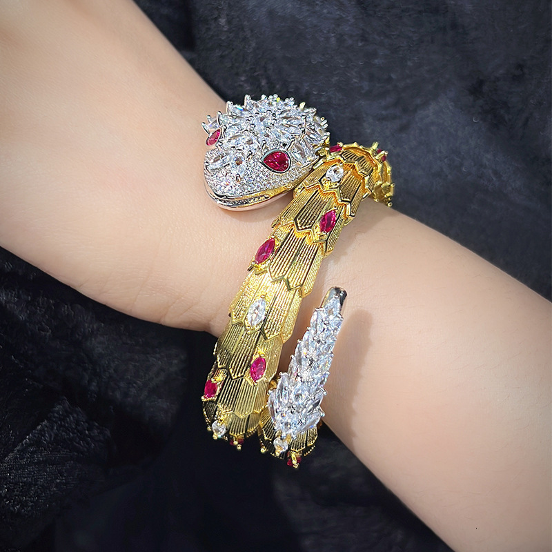 Bracelet New Double Circle Elastic Open Gold-Plated Vintage Style Exaggerated Unisex Snake Shape Bracelet