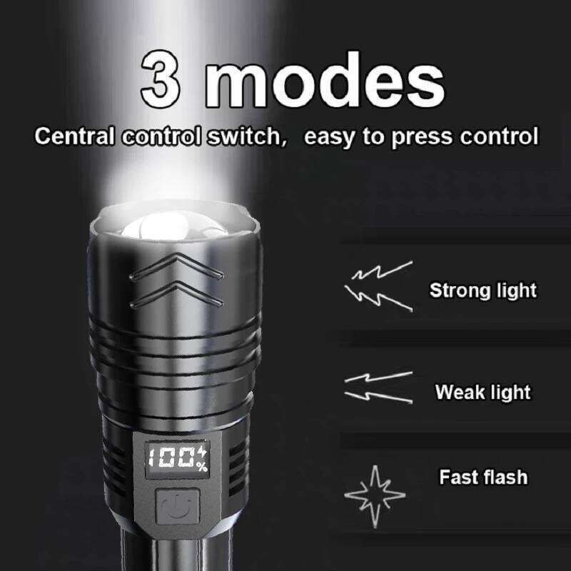 1009000LM High Power Rechargeable Led Flashlight 8000mAh Tactical Torch With Display Lights Camping Fishing Emergency Zoom Lamps Z260301