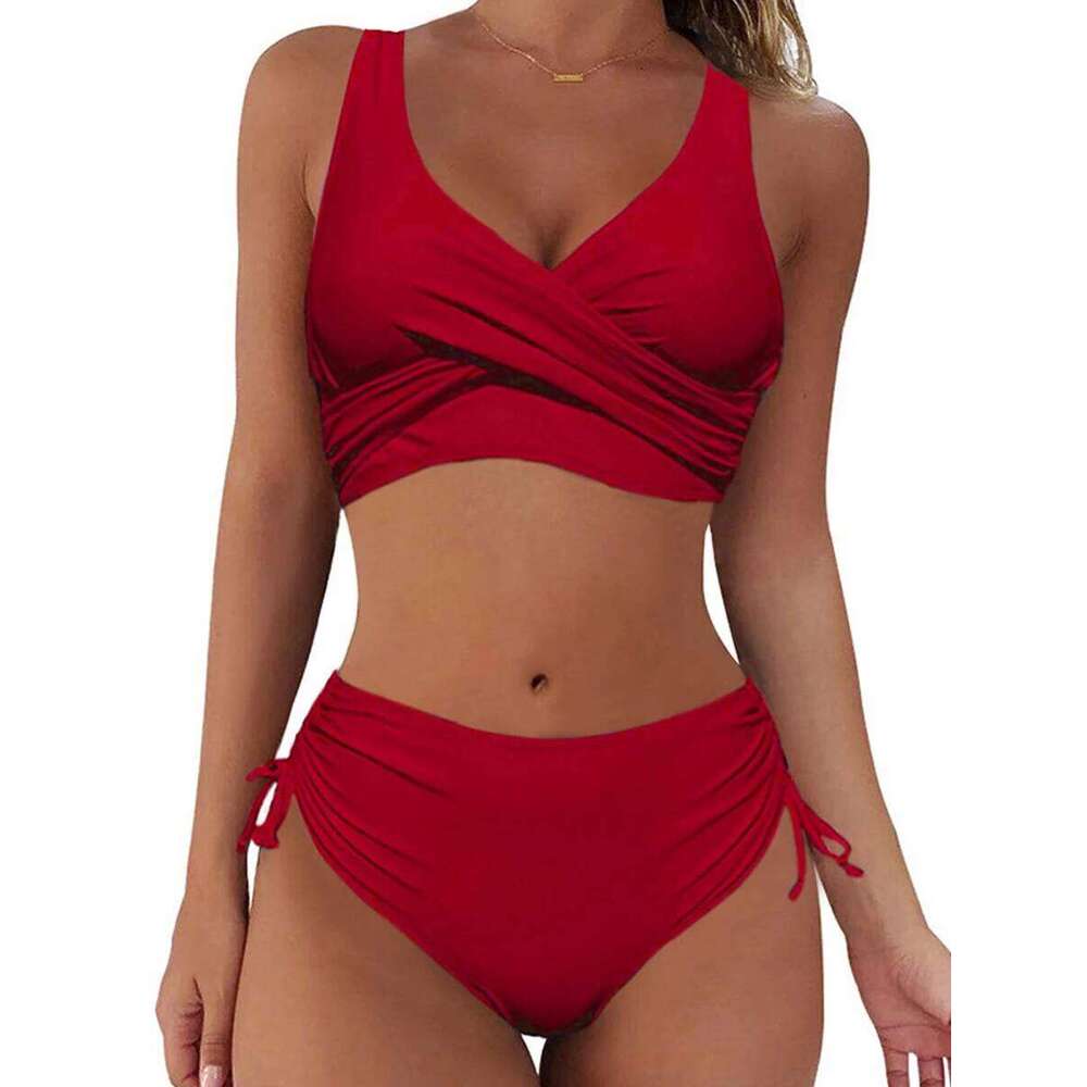 Sexy Tie Side Bikini Set Women Leaf Printed And Solid Swimwear Female Push Up Swimsuit High Waist Bathing Suit Summer Beachwear Z260301