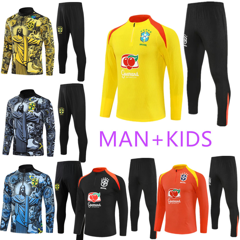 24 25 26 adult brazil tracksuit soccer G.JESUS COUTINHO brasil Camiseta de futbol RICHARLISON 2024 2025 Brazil football kids training suit set maillot kids kit