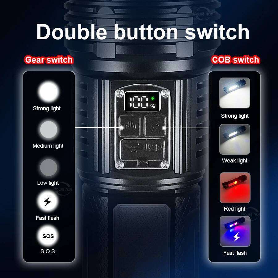 26000000LM High Power LED 20000mAh Built-in battery Rechargeable Torch With COB Light Tactical Flashlight USB Lantern Z260301