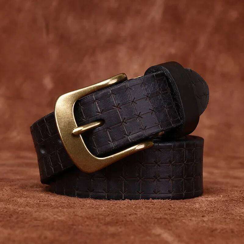 3.8CM High Quality Pure Cowhide Genuine Leather Men's Brass Buckle 5.5mm Thick Retro Jeans Waistband Male Belts for Men S260228