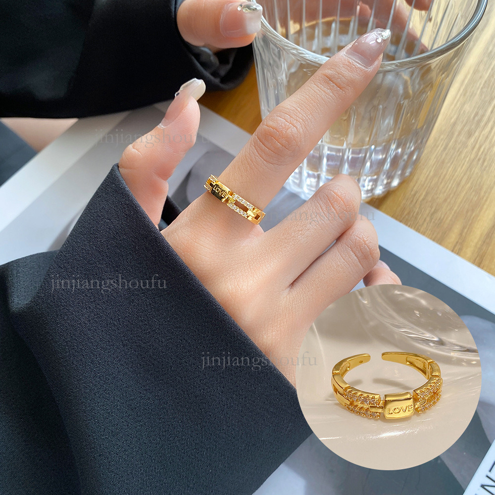 2026 Designer Bracelet Luxury Korean Edition Ins Style Simple Fashion Exquisite Zircon Letter Pearl Ring Adjustable Opening Trendy Women's Handpi