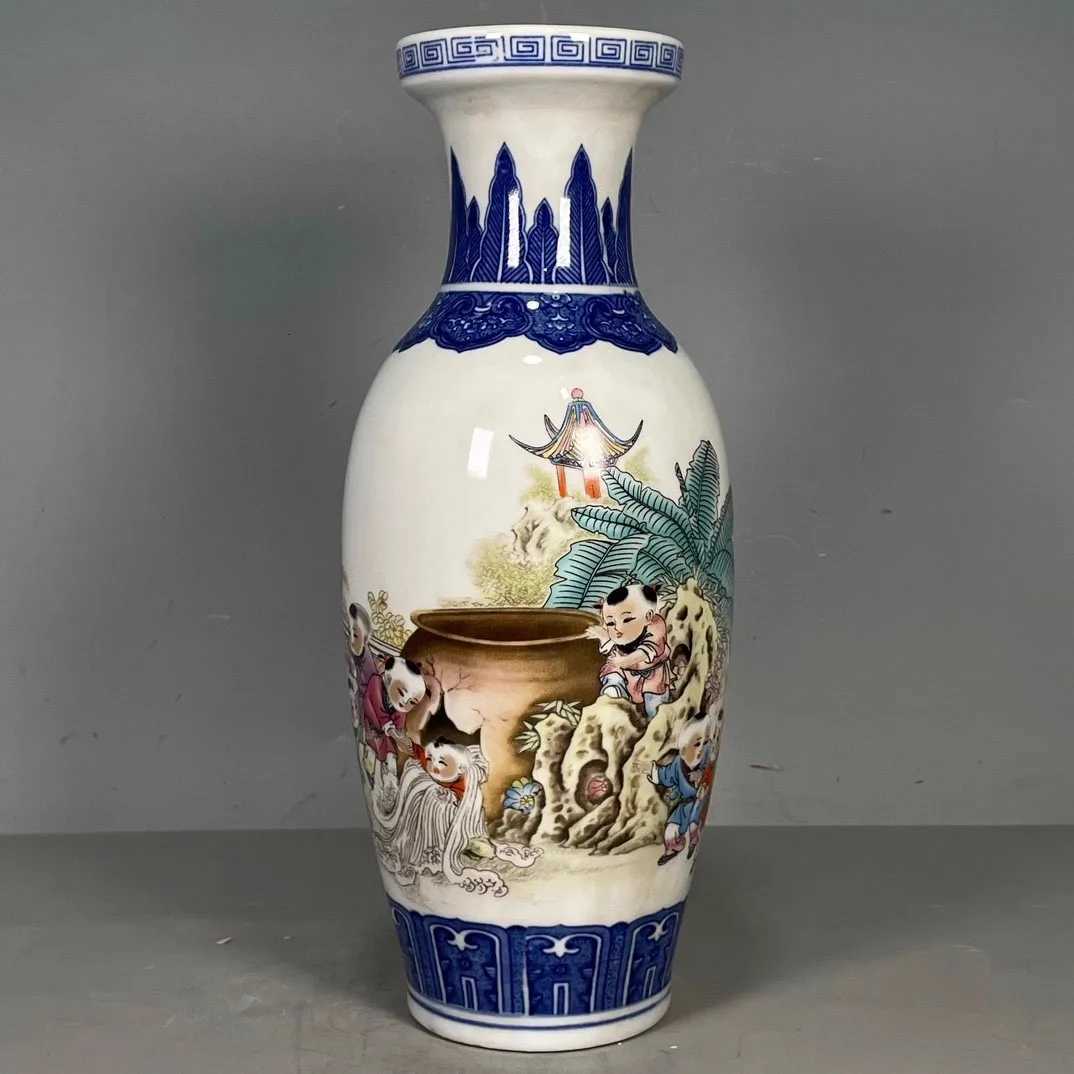 30cm Antique Porcelain Vase Handmade Floral Chinese Style Living Room Foyer DecorationT260302