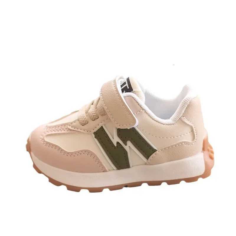 Kids Retro Running Sneakers Beige Green Hook-and-Loop Strap Lightweight Non-Slip Casual ShoesT260302