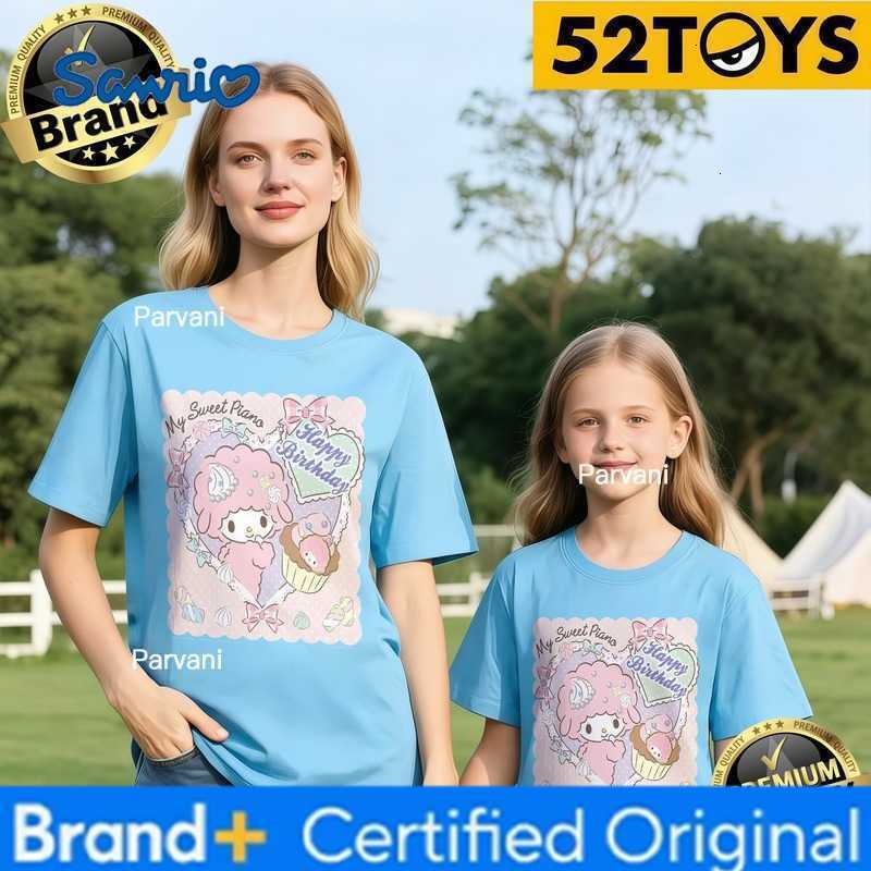 Sanrio 52TOYS My Sweet Piano Birthday Print Family T-shirts 2026 Summer 100 Cotton Casual Loose Parent-Child Tees Single Piece3Pcs H260302