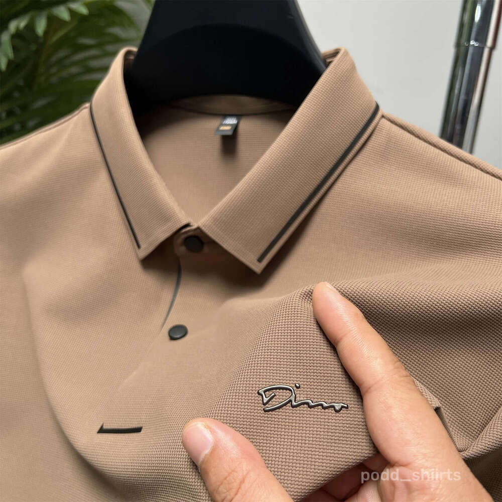 Free Shipping Polos T shirt Light Ice Silk Polo Shirt Tees Summer Lapel Letter Embroidered Short Sleeve British Fashion Trend Handsome Men's Clot