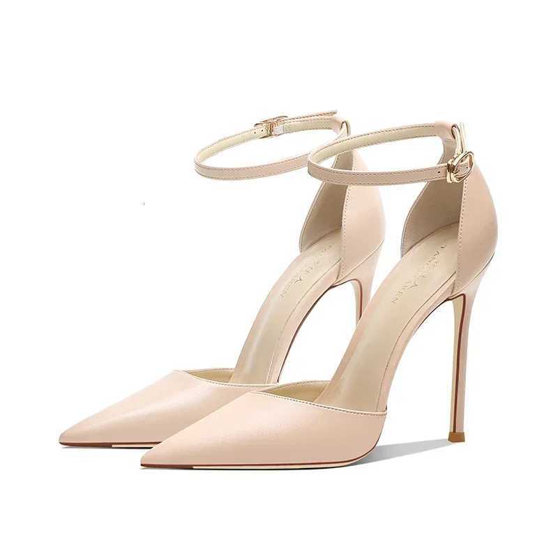 One line strap nude high heels summer new versatile French womens pointed thin heel toe sandals K260302