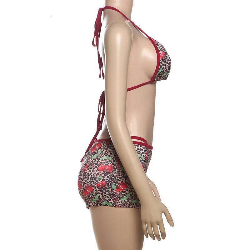 2026 Summer European American Style Women's Printed Sexy Spicy Girl Tie Up Crop Bikini Set Fashion Beach Swimwear Z260301