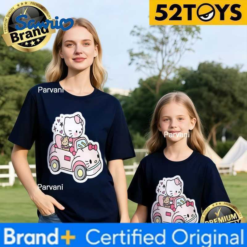 Sanrio 52TOYS Hello Kitty Pink Car Print Family T-shirts 2026 Summer 100 Cotton Casual Loose Parent-Child Y2k Tees Single Piece3Pcs H260302