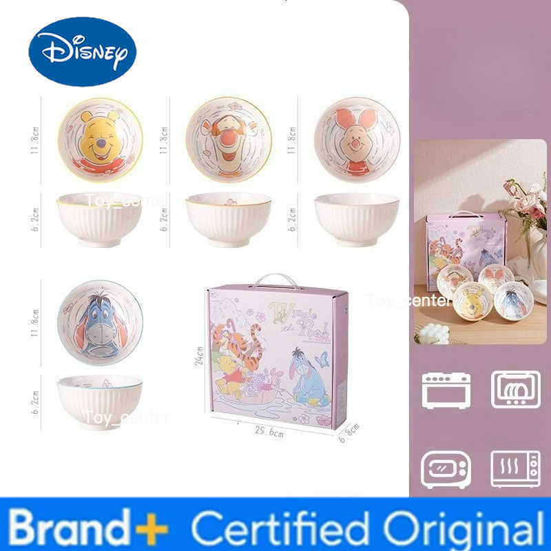 Disney Pooh Bear Household Ceramic Bowl Cute Styling Rice Bowl Anti-wear Tableware Childrens Birthday Gifts H260302