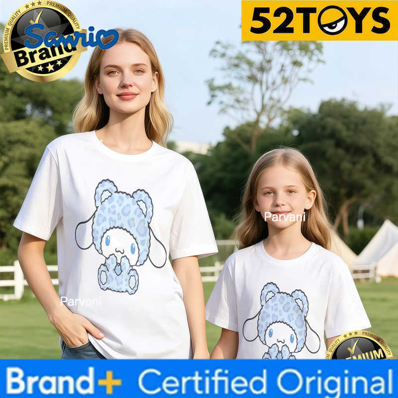 Sanrio 2026 Autumn-Winter Trending Cinnamoroll Blue Leopard Print 100 Cotton Parent-Child T-Shirts High Quality Loose Casual Fashion H260302