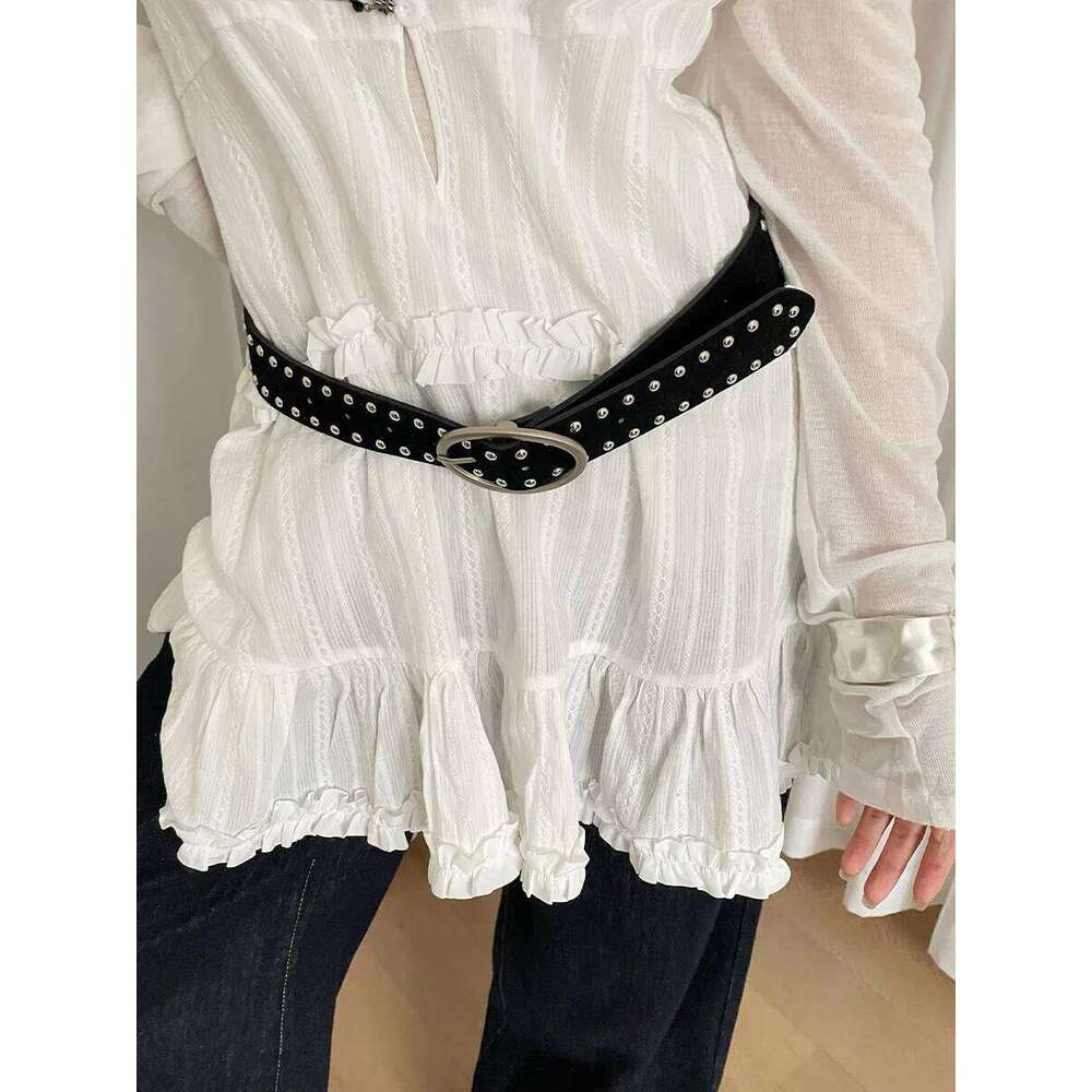 Women's American Y2K Rivet Minority Personal Design Retro Antelope Hair Belt for Skirts and Jeans S260228