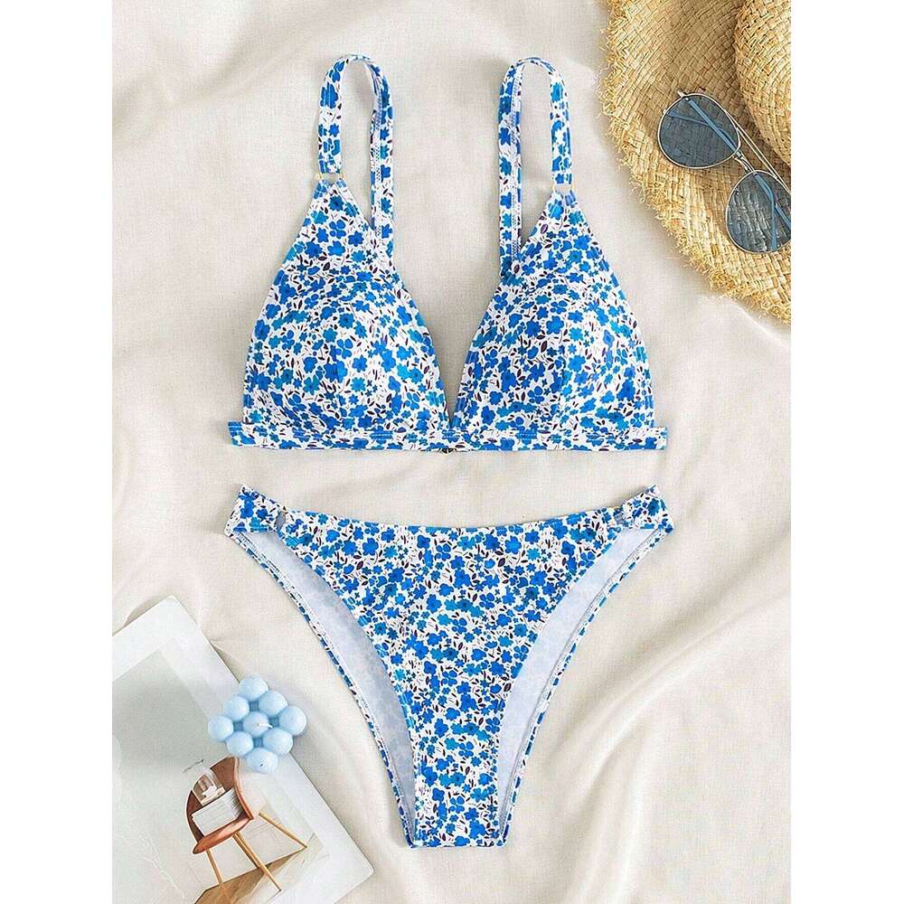 2025 Women's Bikini Set Sexy High Waist Two-Piece Swimwear Trendy Floral Print Beach Vacation Outfit Summer Holiday Beachwear Z260301