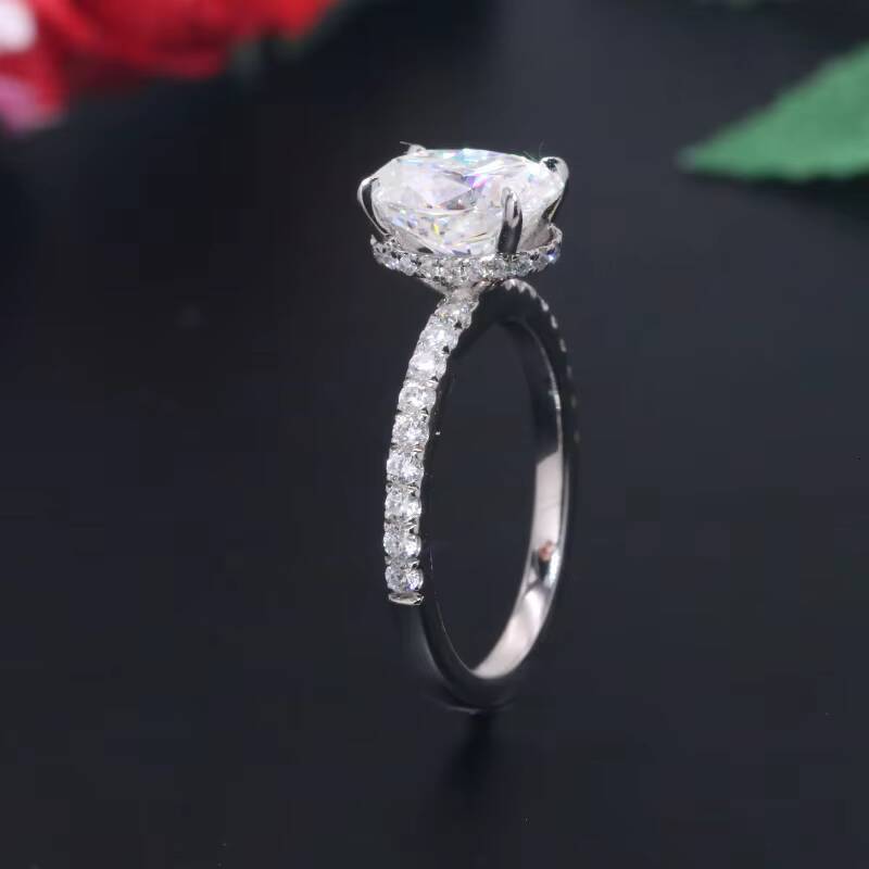 Yingma Trendy Engagement Rings with GRA Certificate 2ct Oval Gold Solitaire Moissanite Ring Hidden halo