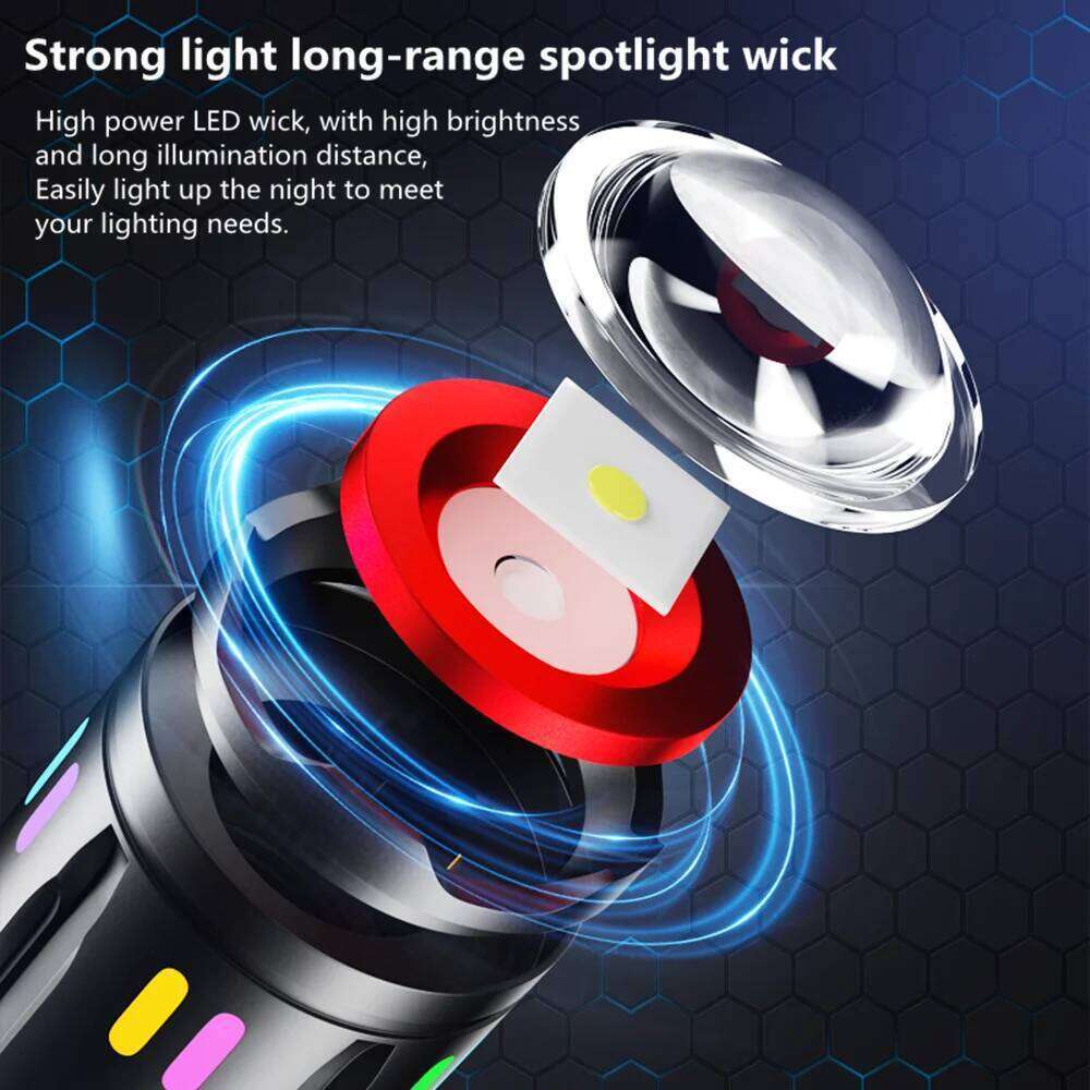 High Power Spotlight Long Range LED Flashlight With Luminous StripsTail Glass breaker Zoomable Torch For Camping Emergency Z260301