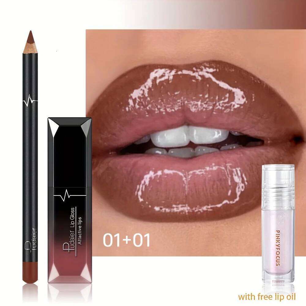3PCS Ombre Kit: Liner Gloss + Lip Oil, Gradient Lips Makeup, Nude Shades, Hydrating, Non-Sticky H260302