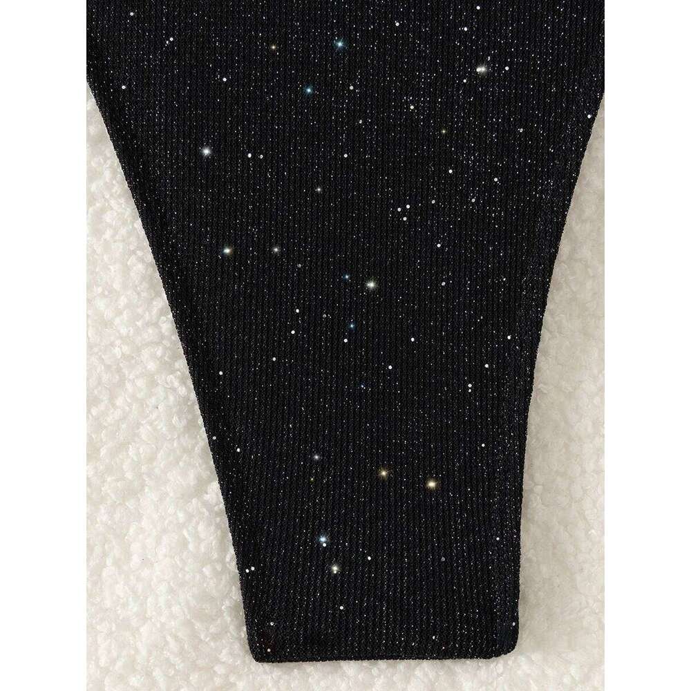 Shiny Sparkling Halter Strappy 2025 High Cut Bikinis Female Swimsuit Women Swimwear Two-pieces Bikini Set Bathing Suit Z260301