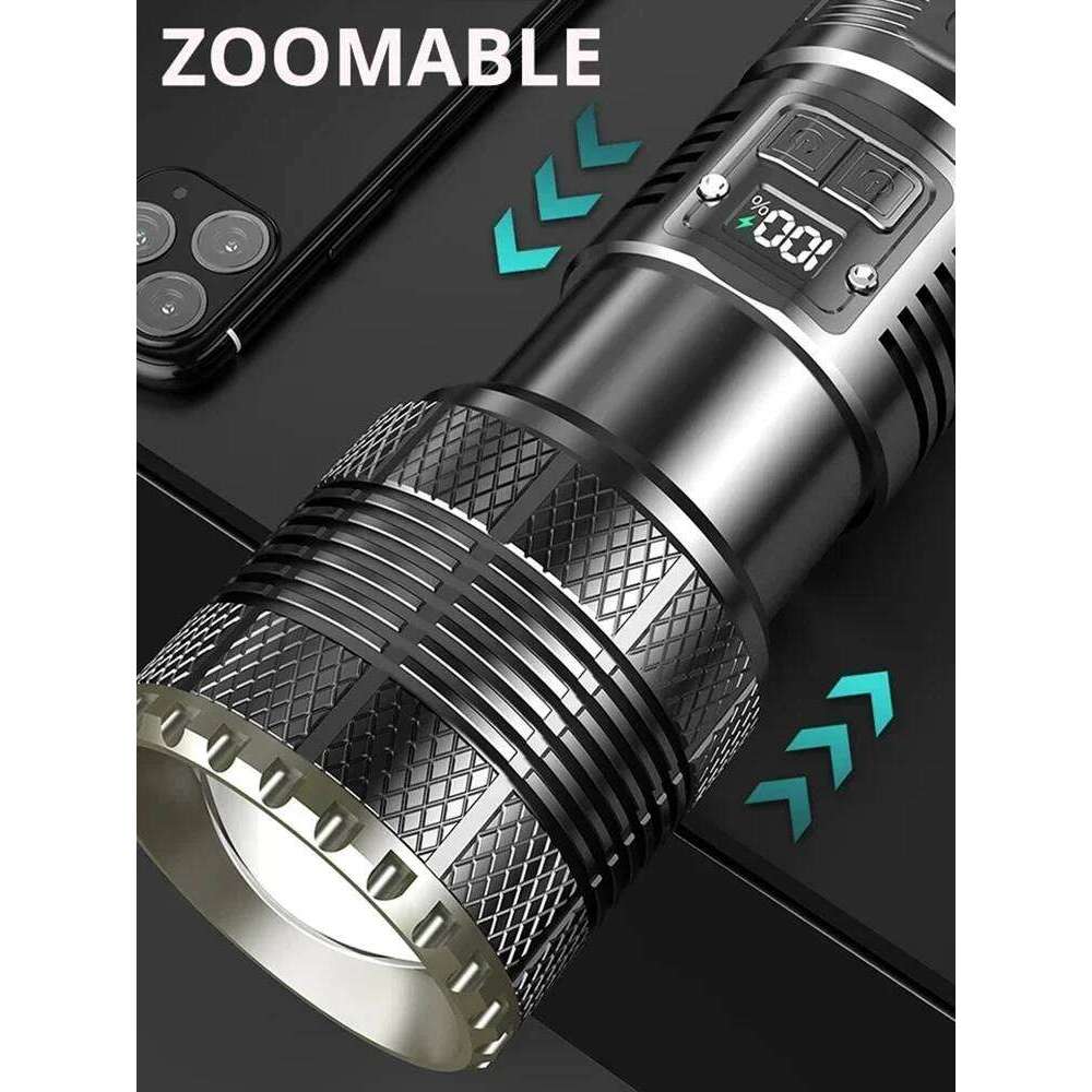 10000M LED Flashlight USB C Rechargeable 8000W Flash Light 9900000000LM Power Flashlights Zoom Tactical Lantern 20000mah battery Z260301