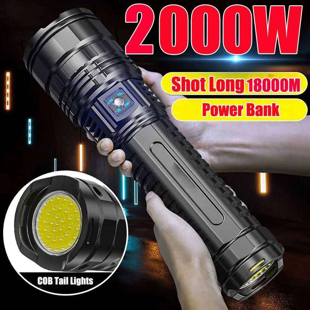 2000W 990000000LM Ultra Bright Torch Built-in 1500mah Flash Light Emergency Spotlights Long 15000M Most Powerful Led Flashlights Z260301