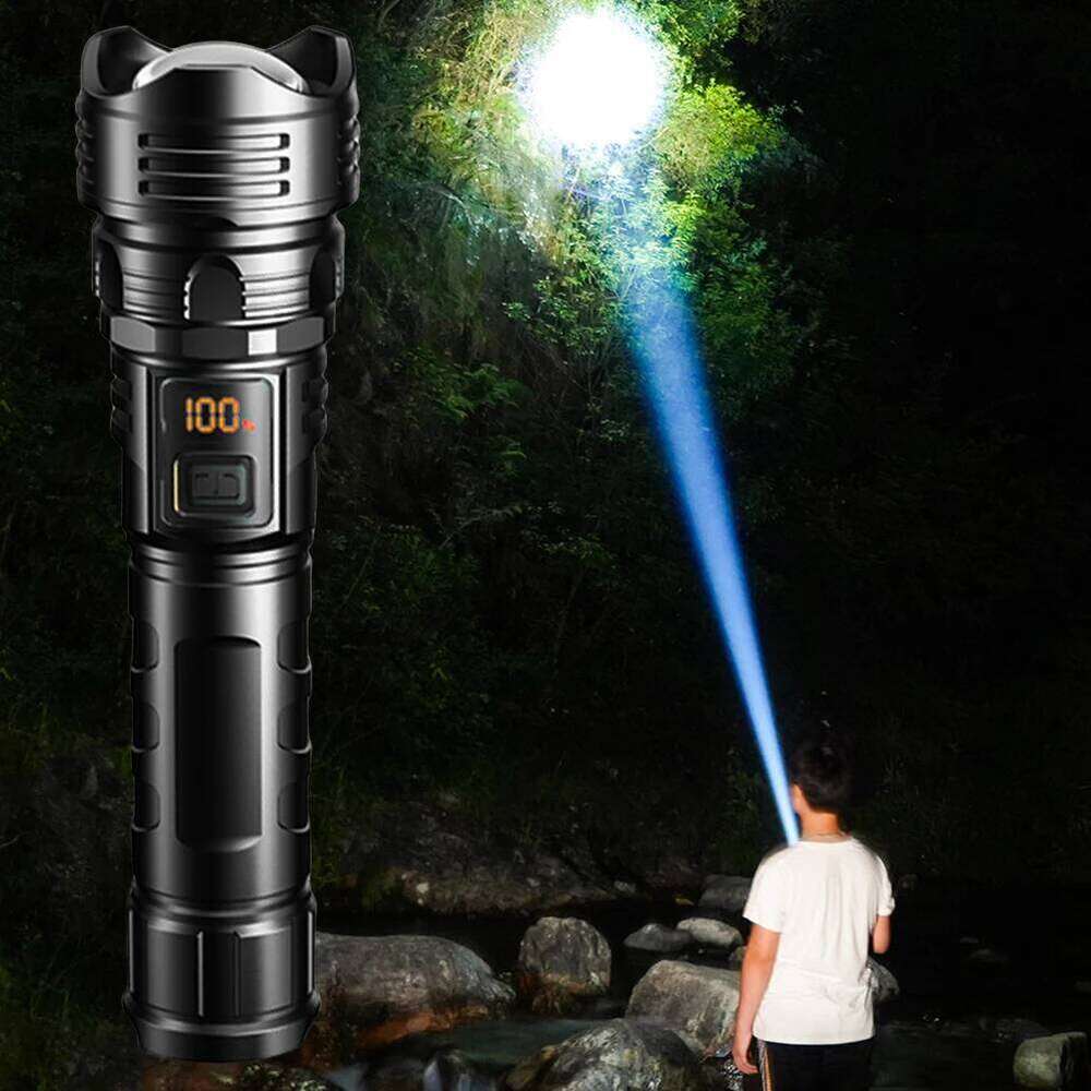 10W Zoomable With Power Display Rechargeable LED Flashlight Waterproof Strong Light Tactical Torch For Camping Hiking Z260301