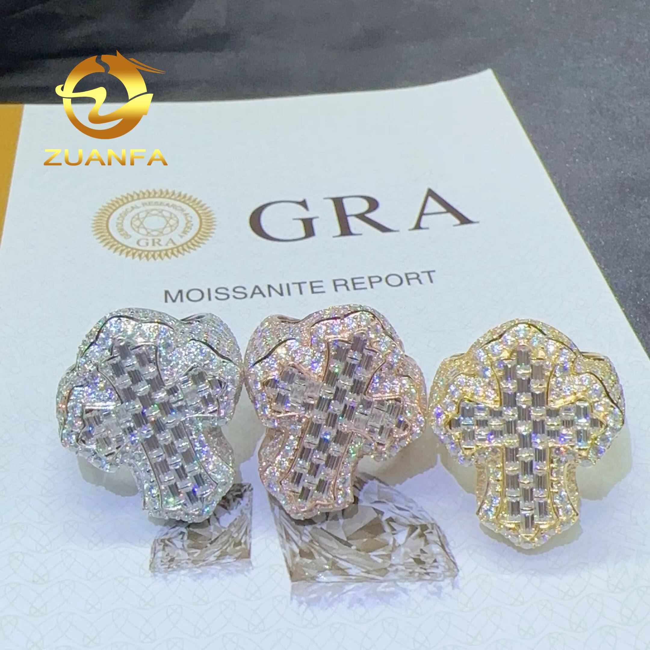 Luxury Jewelry VVS Moissanite Diamond Men Ring Shining Iced Out Cross Rings Hip Hop Rings