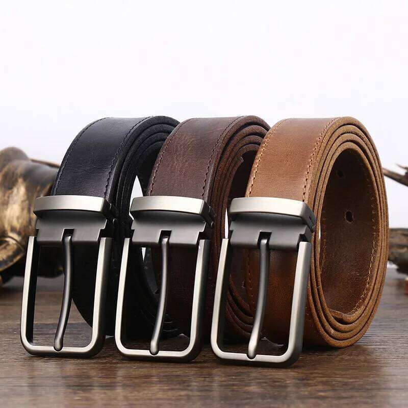 3.3cm Wide Cowhide For men Belt Personality Retro Pin buckle Jeans Youth Men's Belts Gift Genuine Leather Man S260228