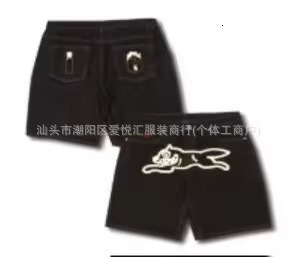 Summer Y2k Streetwear Mens Denim Shorts Hip Pop Dog Printed Male Knee Length Jeans Wide Leg Baggy Shorts Pants 250303