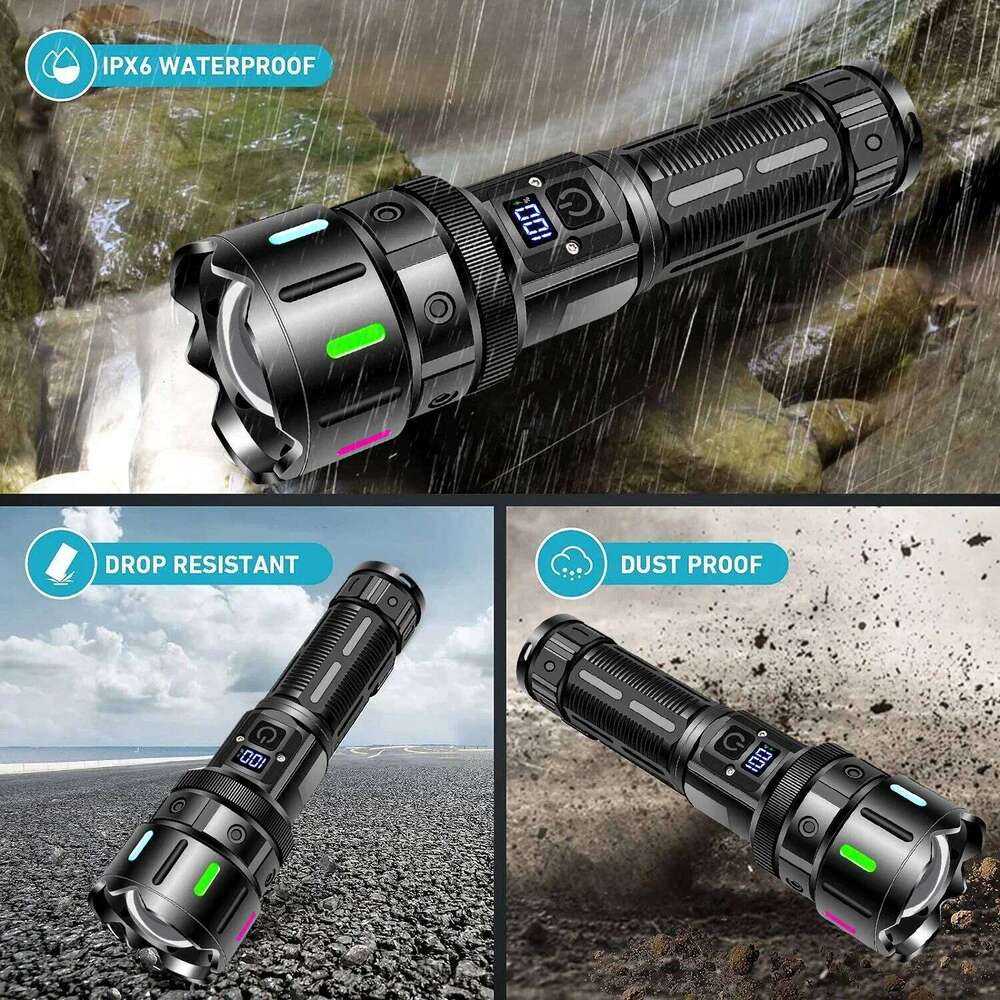 High Power 10000 Ultra Powerful Torch Usb Rechargeable Led Lamp Fluorescence Army Tactical Flashlight Hunting Camping Z260301