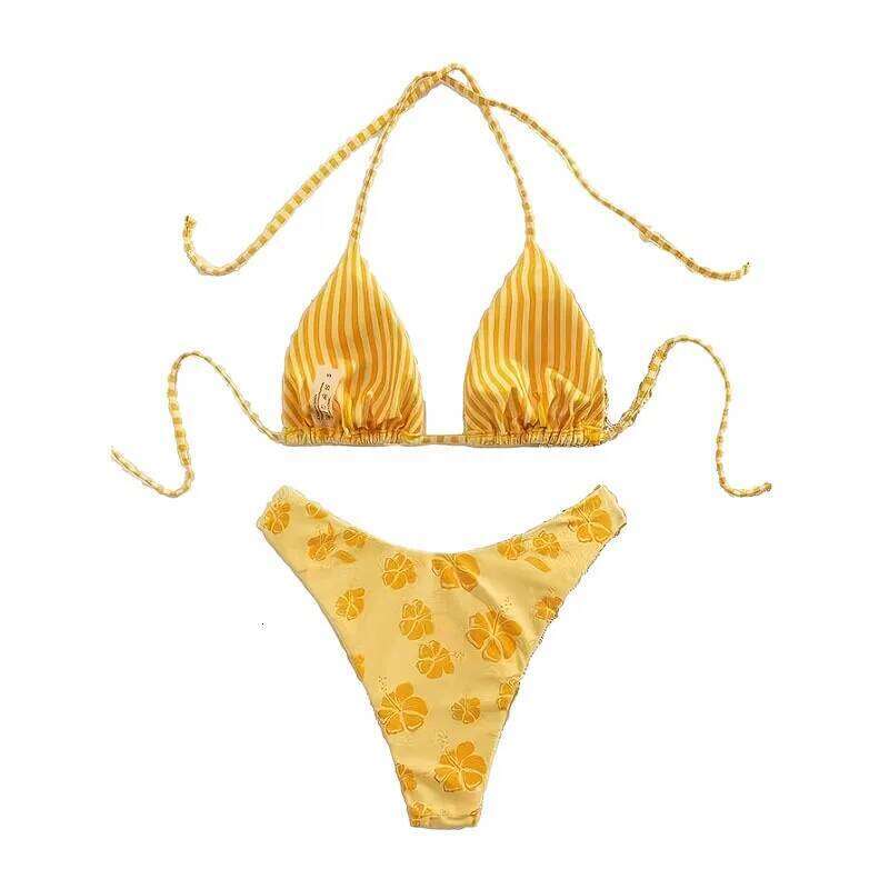 2025 new European and American printed neck bikini sexy split women's seaside beach hot spring swimsuit Z260301