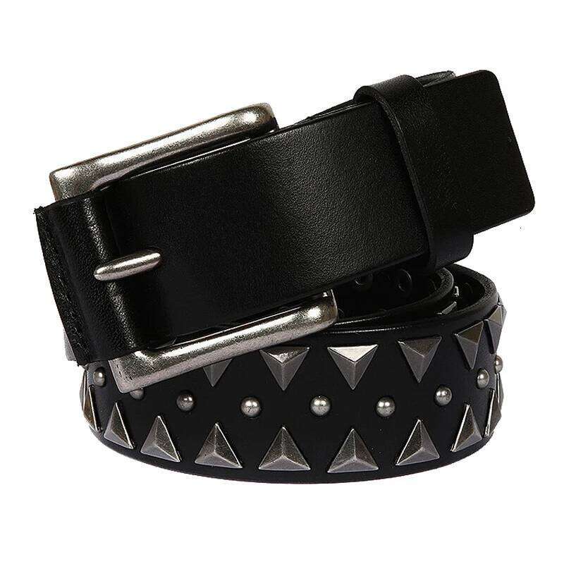 Genuine Leather Heavy Metal Rivet Punk Belts For Rock Stud Cowboy Men Ceinture Homme Waist Belt Cinturon Mujer S260228