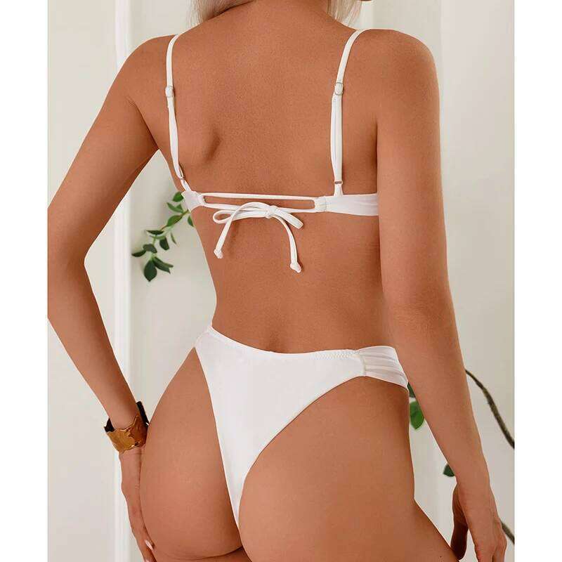 Simple Push Swimsuit Women Backless Lace Up High Waist Bikini Set 2025 New Sexy Spice Girl Beach Bathing Suit 2 Piece Z260301