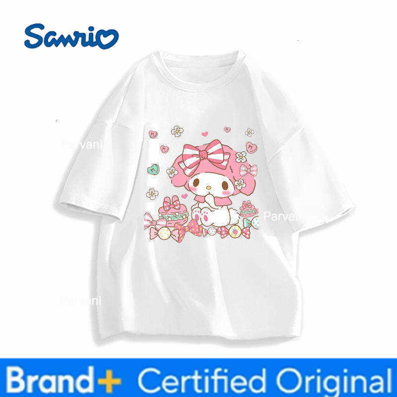 Sanrio Soft and Cute Melody Cartoon Printed Childrens T-shirt 2026 Summer New Style Pure Cotton Round Neck Parent Child Short Sleeve H260302