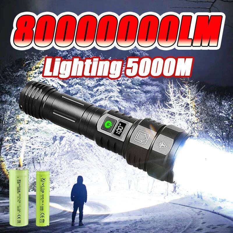 NEW 80000000LM High Brightness LED Flashlight Most Powerful Light Long Range 5000M Tactical Torch Outdoor Fishing Lantern Z260301