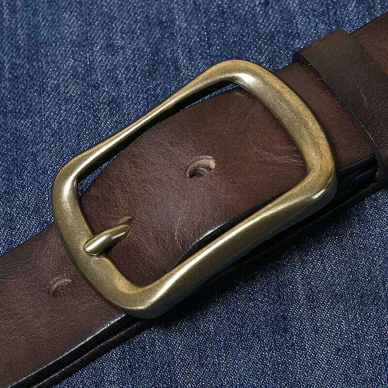 3.8 Width High Quality Pure Cowhide Genuine Leather Men's Fashion Brass Buckle Brand Jeans Belts for Men Luxury S260228