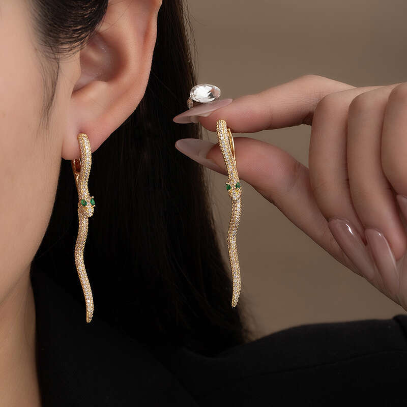 Zircon Snake-shaped Zodiac Year Light Luxury High-end Elegant Stud Earrings