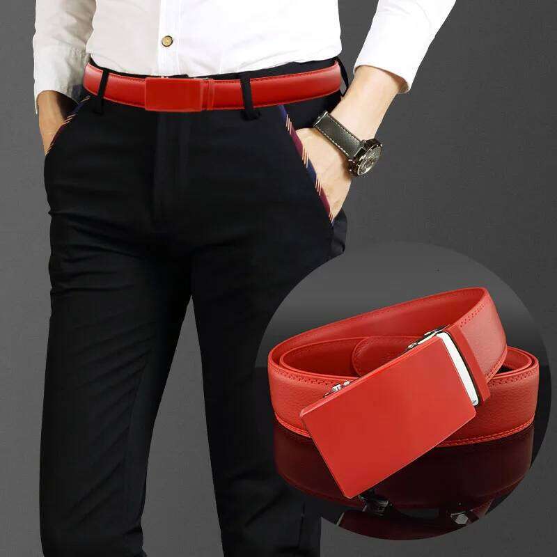 High Quality Automatic Buckle white Belt Men 3.5cm Waist Strap fashion Golf genuine leather Business Designer Cintos Masculinos S260228