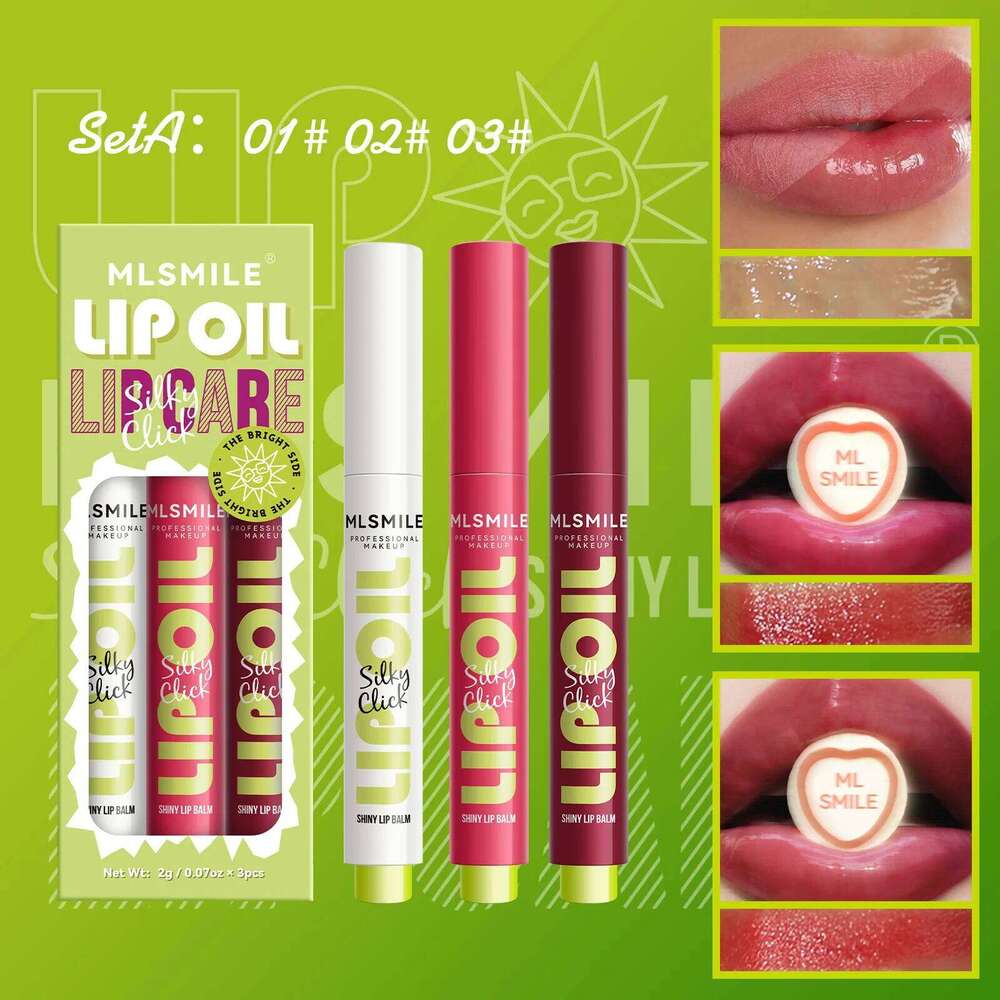 MLSMILE 3pcs/set Press Lipstick Solid Long-lasting Easy Color Moisturizing Pearl Mirror Lip Gloss H260302