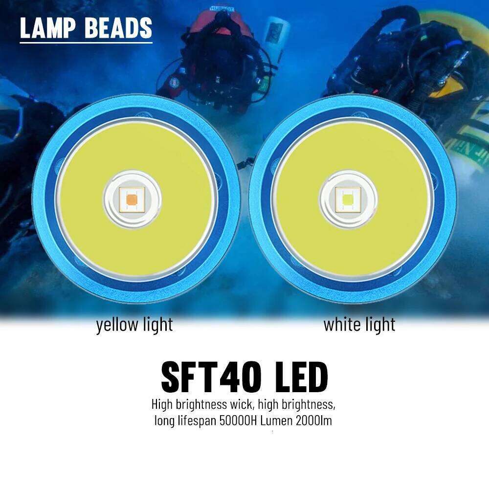 Asafee DT100 SFT40 LED Diving Flashlight 2000LM Power Light 50M Underwater IPX8 Waterproof Dive Spearfishing Lamp Scuba Torch Z260301