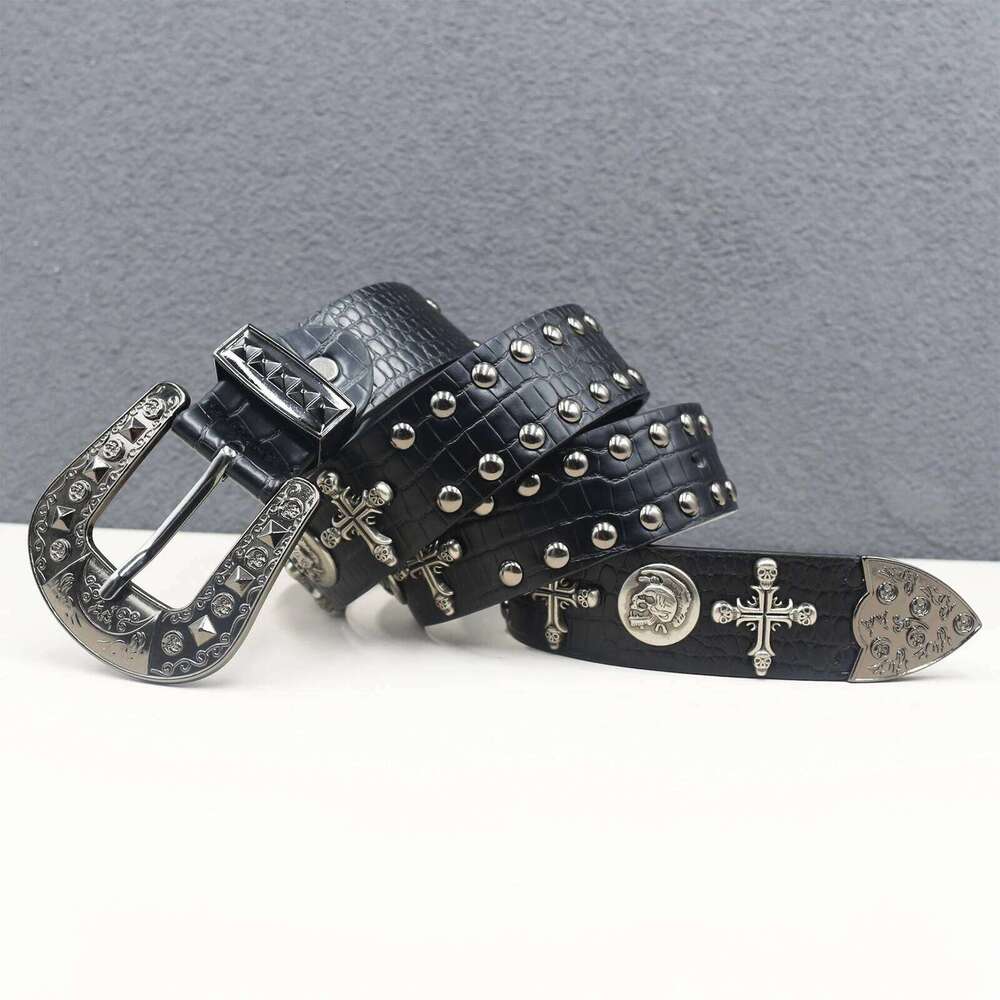 Y2K Punk Cross skull Rivet Belt Goth Pu Leather Belts For Women Jeans Pants Boys And Girls Students S260228