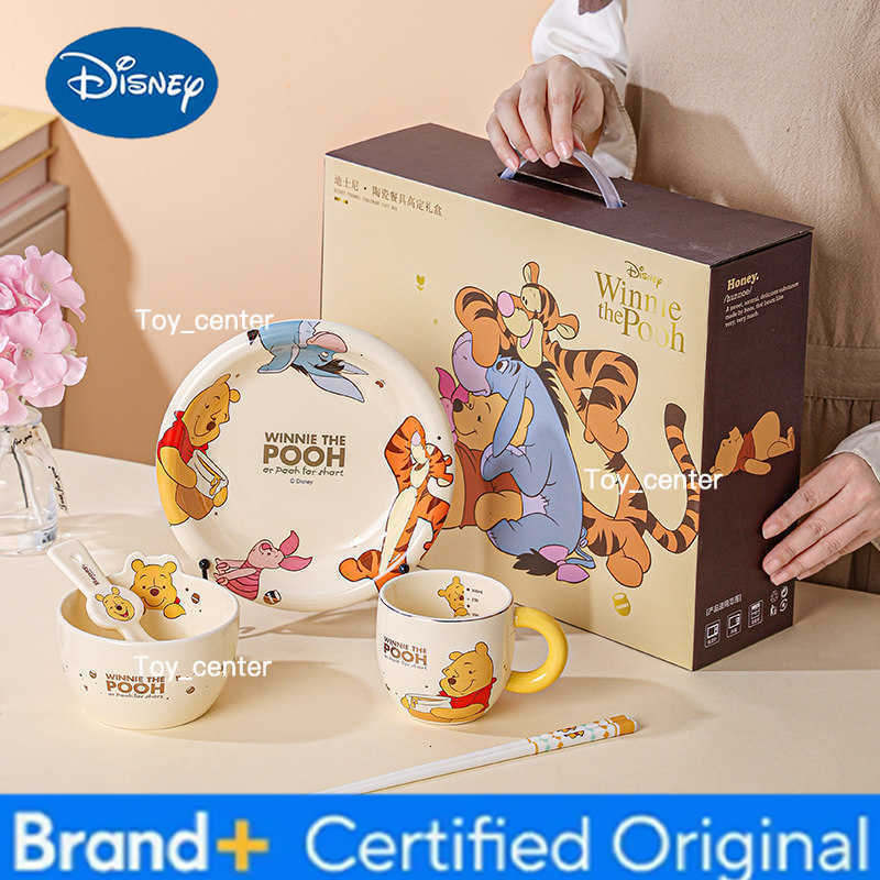 Disney Stitch Winnie the Pooh Ceramic Dinnerware Set - Bowl Plate Cup Spoon Chopsticks for 1 Person Home Kitchen Birthday Gift H26030211