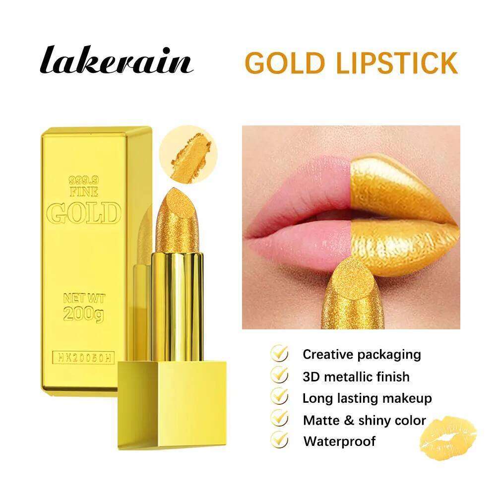 Hallowmas High-pigmented Lipstick Shiny Metallic Matte Velvet Waterproof Long Lasting Sexy Gold Gloss Women Lip Makeup H260302