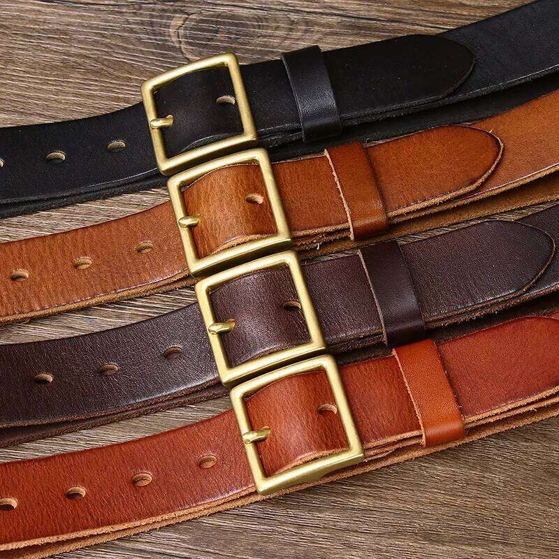 3.3CM Pure Cowhide Genuine Leather for Men's Women High Quality Jeans Brass Buckle Belts Cowboy Fashion Designer Matching Belt S260228