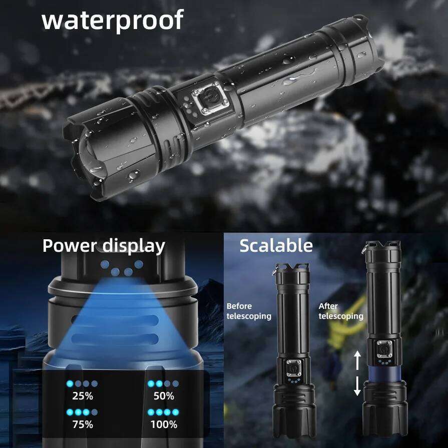 Super Bright Zoomable XHP70 LED 2000LM Rechargeable Flashlight Torch Tactical Light 18650 / 26650 Battery Z260301
