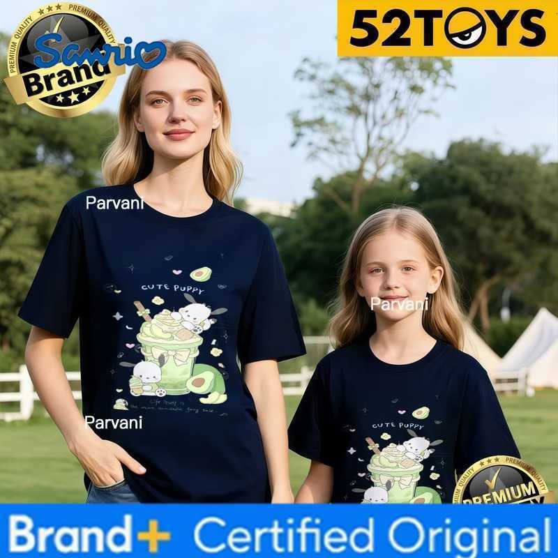 Sanrio 52TOYS Cute Puppy Avocado Print Family T-shirts 2026 Summer 100 Cotton Casual Loose Parent-Child Y2k Tees Single Piece3Pcs H260302